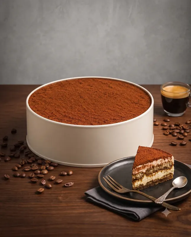 Tiramisu Tin Cake — whole tiramisu cake baked in its own tin, Moi Doughssier